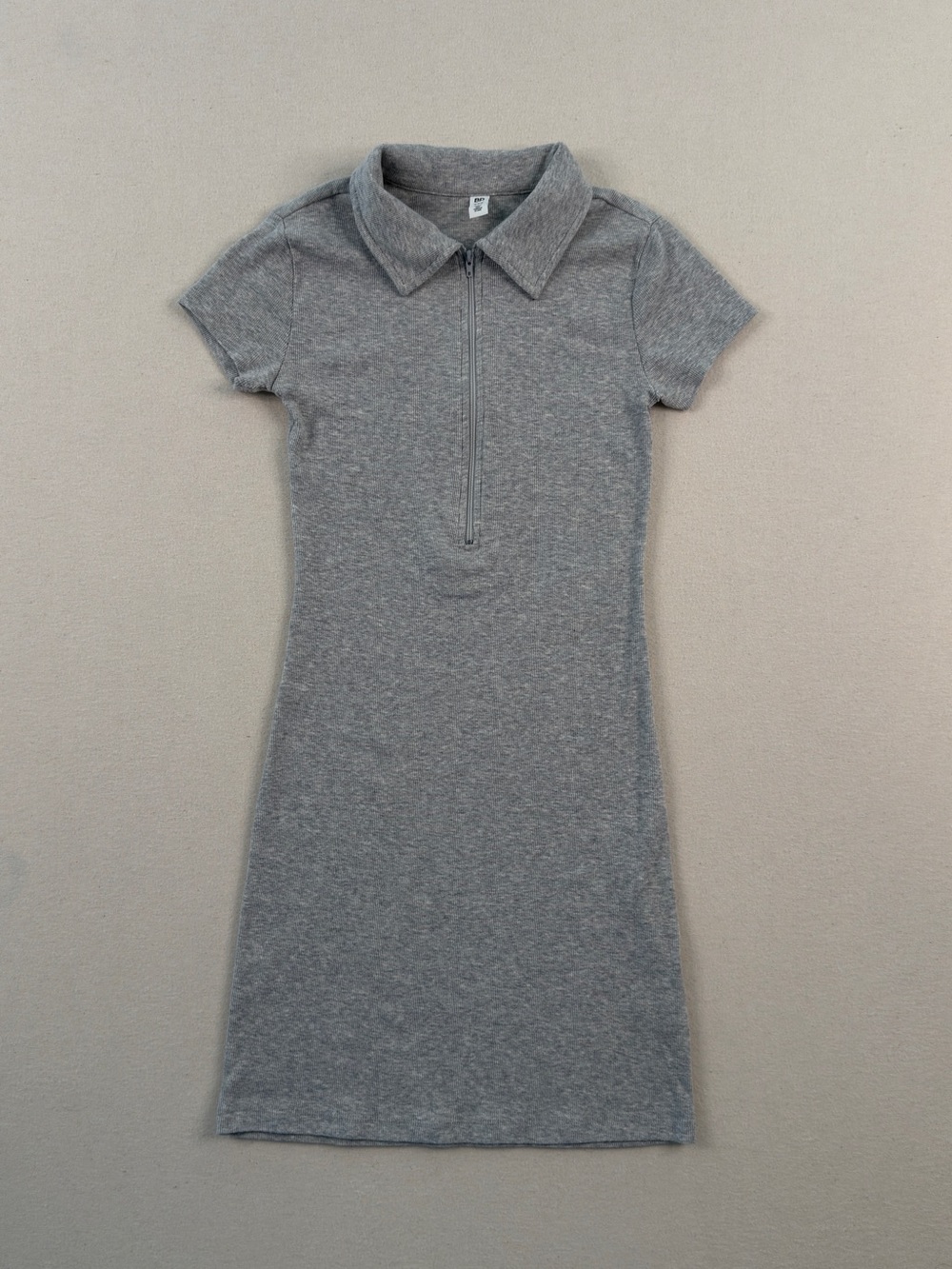 BP. Gray Ribbed Zip Front Collared Mini Dress XXS Y2K Minimal